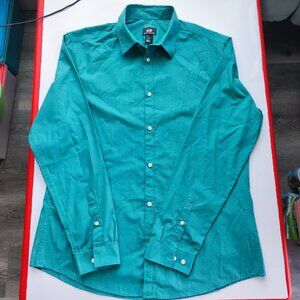 H&M slim fit dress shirt easy-iron teal men's size XL